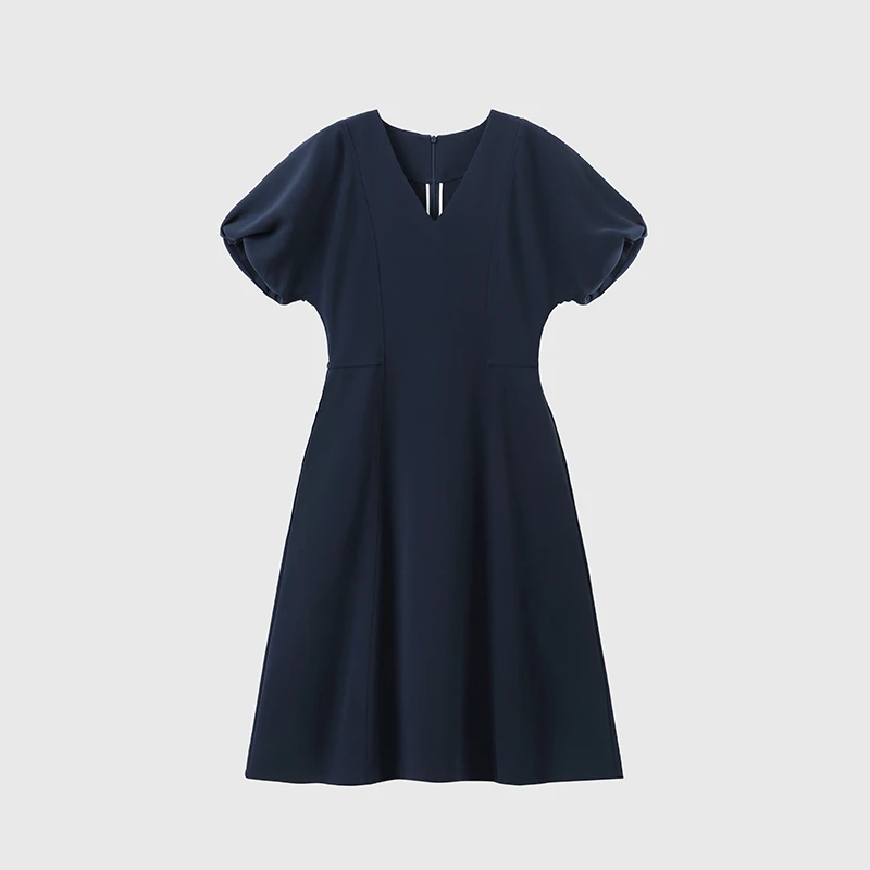 JUJU | 醋酸V领优雅连衣裙  气质极简风