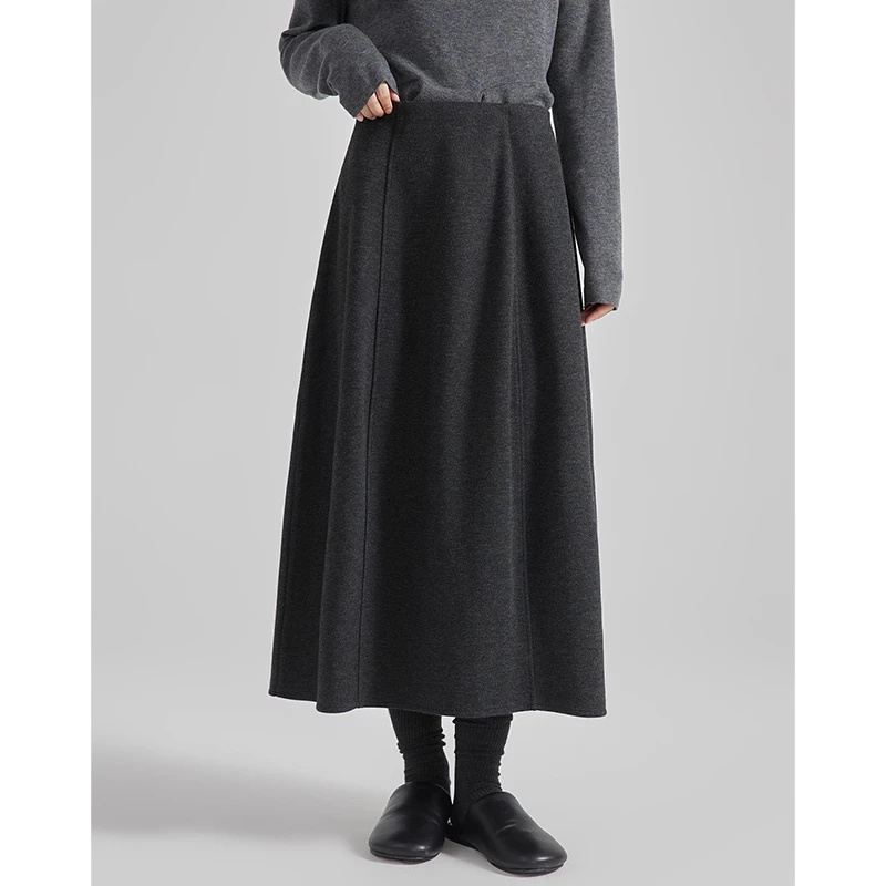 秋冬新款山羊绒花苞半身裙加厚女士高腰显瘦气质百搭A字半身裙女