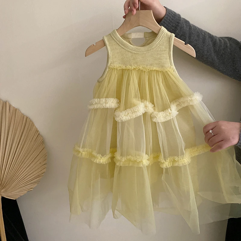小女孩仙气连衣裙2025春夏新款气质网纱拼接背心裙洋气童装公主裙