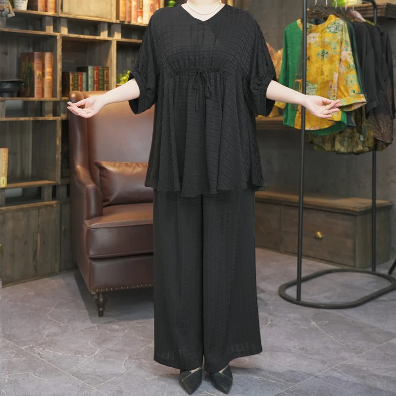 复古港风静奢风中国风时尚套装大码上衣宽松中式女装套装