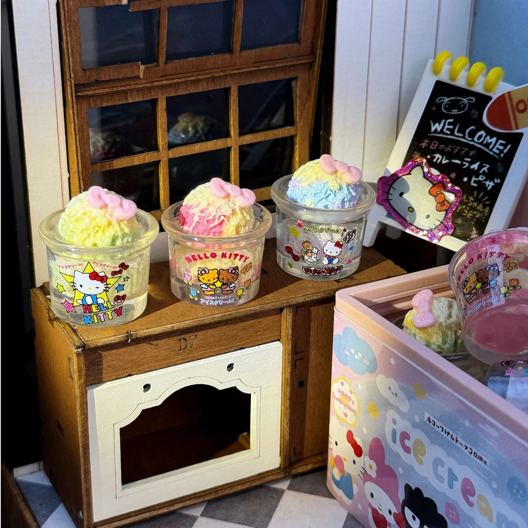 kitty蝴蝶结冰激凌杯 diy树脂配件 食玩配件