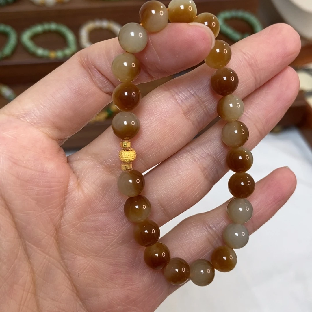 和田玉18K金镶嵌手链8mm糖白精品