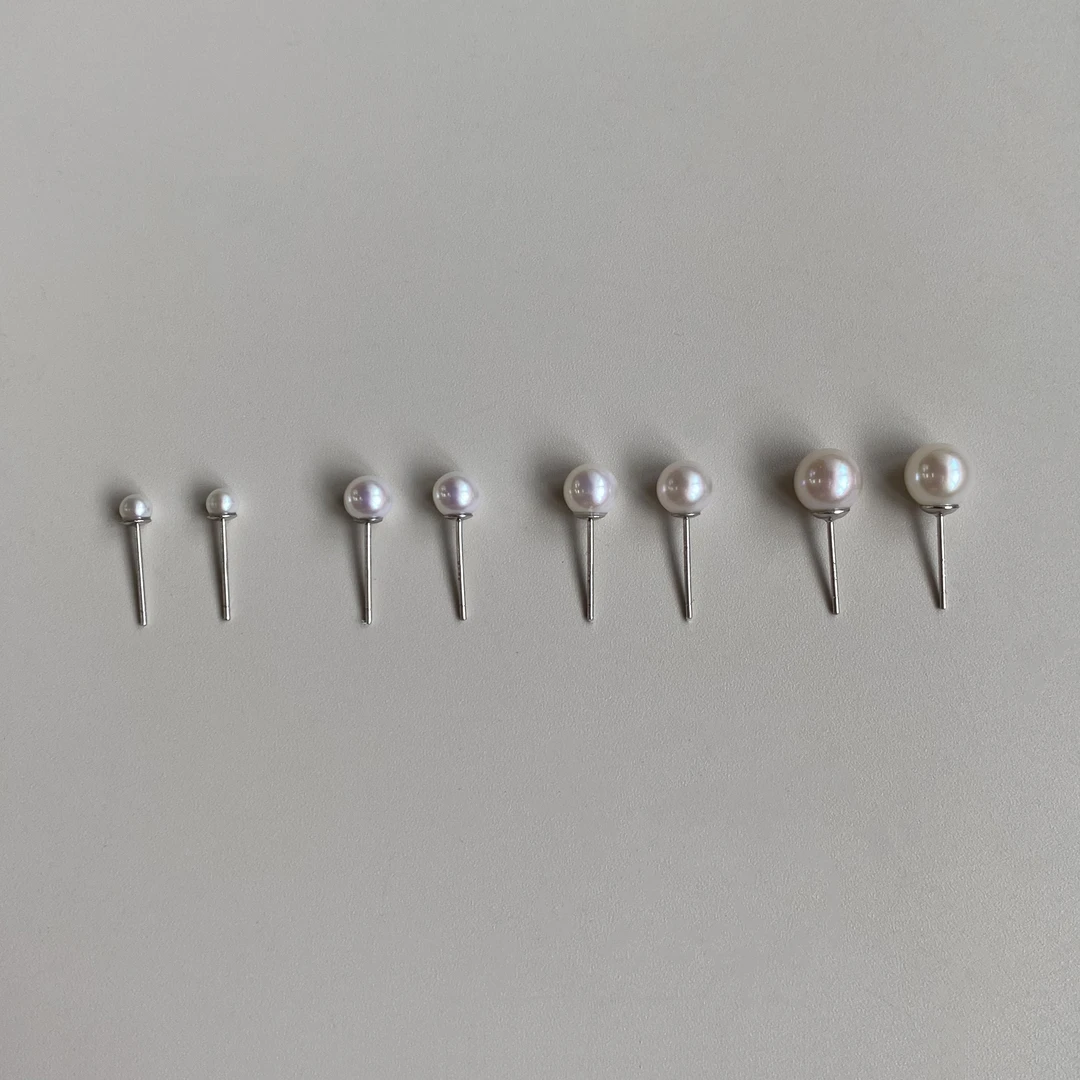 珍氏珠宝天然淡水珍珠耳钉女款S925银正圆简约百搭素钉耳饰（缘满）