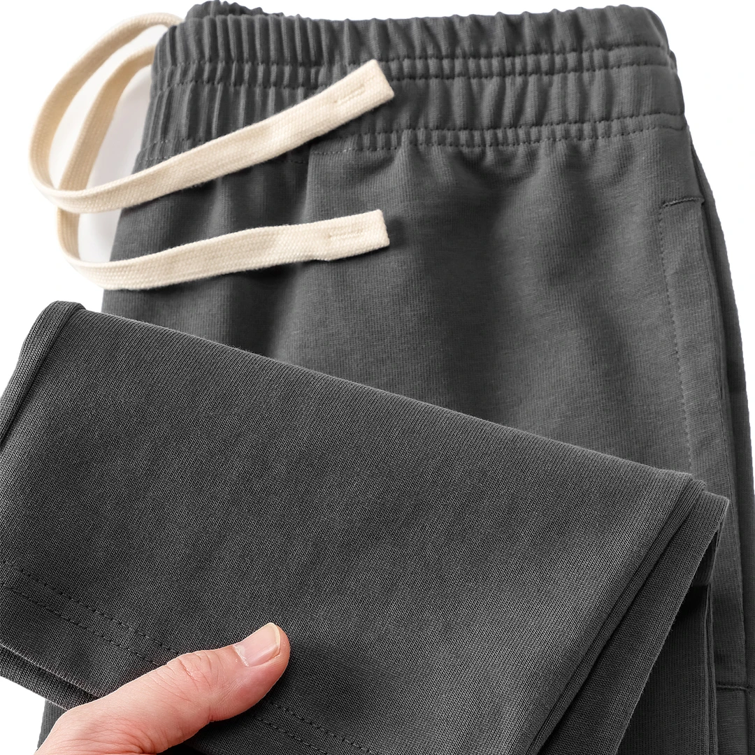 100%纯棉重磅直筒卫裤男士春秋冬季加厚款长裤宽松休闲裤子425克