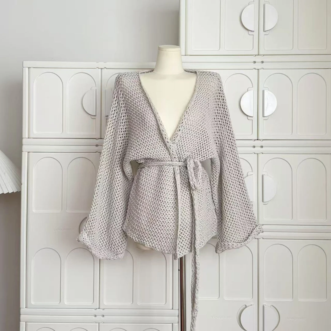 2025新款云雾梦境花三三同款镂空收腰浴袍式碎花短款夏季开衫外套