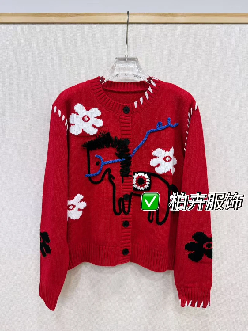 【柏卉服饰】明线小马毛衣开衫