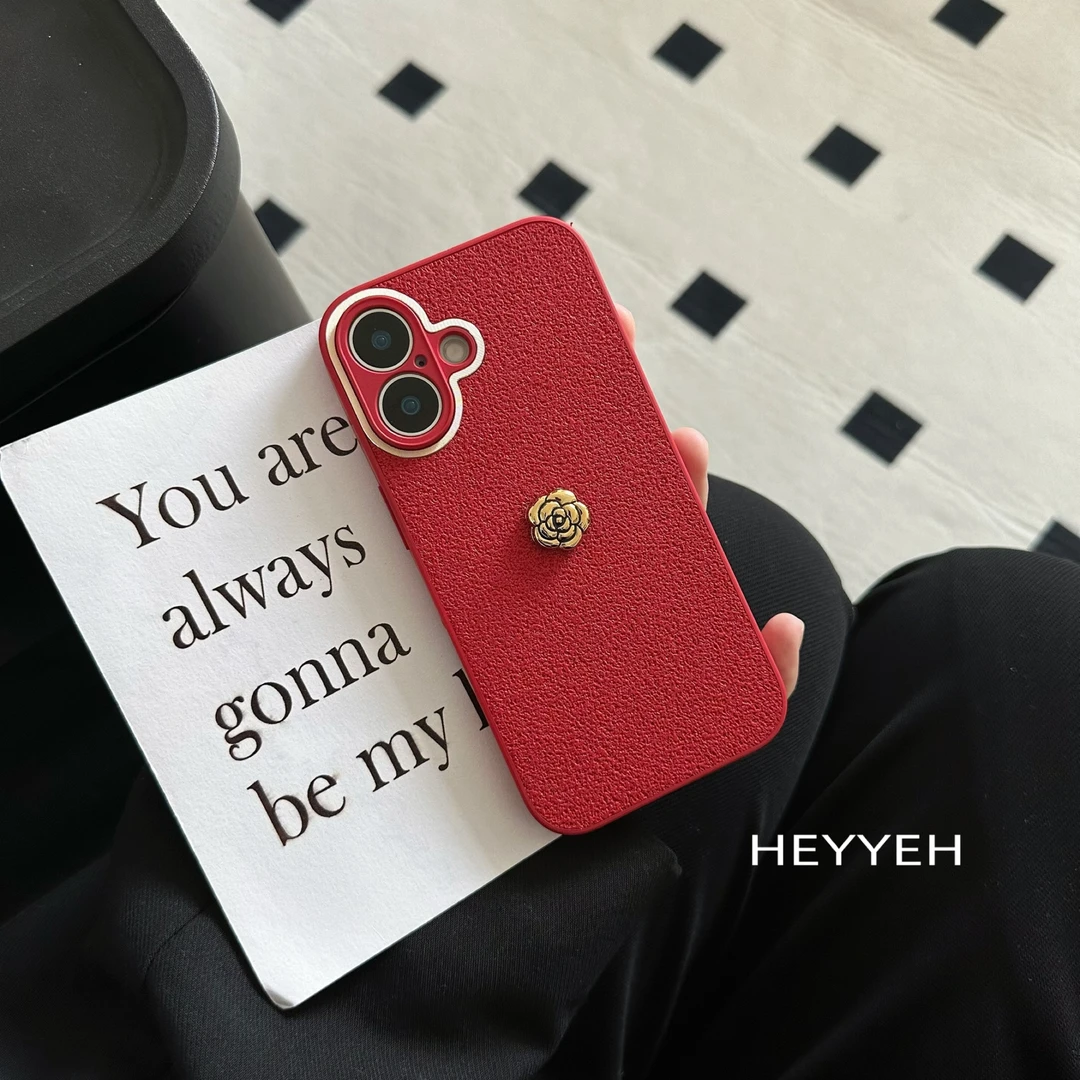 新年款红色山茶花iPhone15适用苹果16promax手机壳13小众高级感14