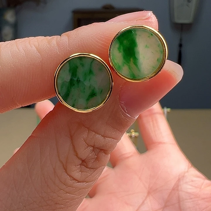 翡翠耳饰银S925镶嵌耳饰有纹