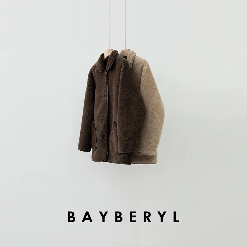 Z7-BAYBERYL老贝牛角包*米粒卷翻领单排扣一体皮衣PY4L1828