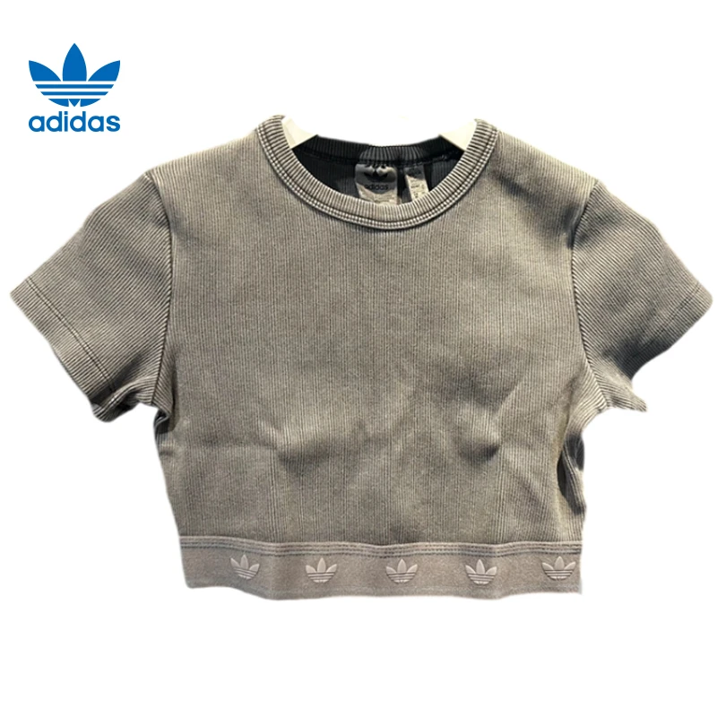 adidas阿迪达斯女子RIB SS TOP针织无领运动短T恤JD0041
