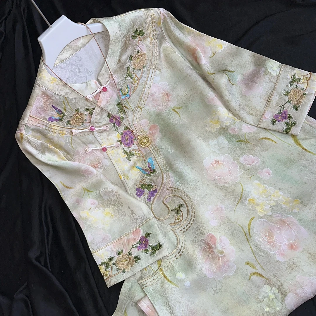 0223-常熟新中式【花千树】夏季新款老料重磅小个子轻薄连衣裙