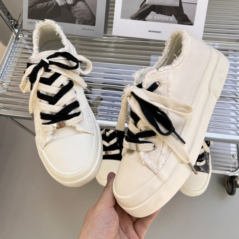 男鞋潮牌双鞋带设计高级感百搭厚底增高春夏季透气休闲运动帆布鞋