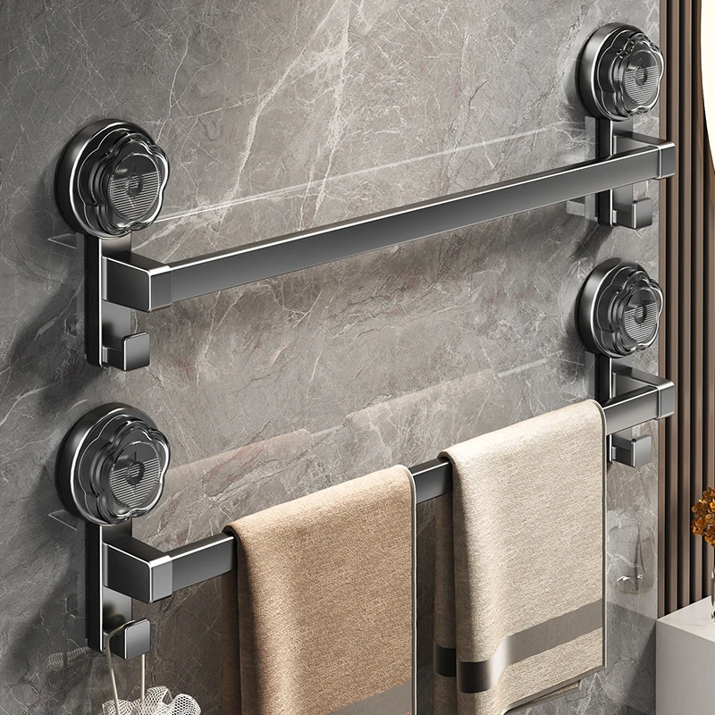 抢【包邮】新款吸盘毛巾架家用浴室浴巾免打孔单杆置物架厨房抹布杆