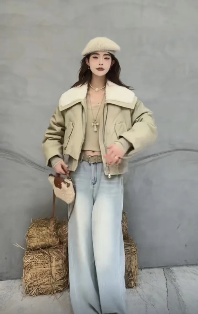 【西装面料款】秋冬潮流长袖轻薄ins加厚冬季落肩袖立领冬装百搭