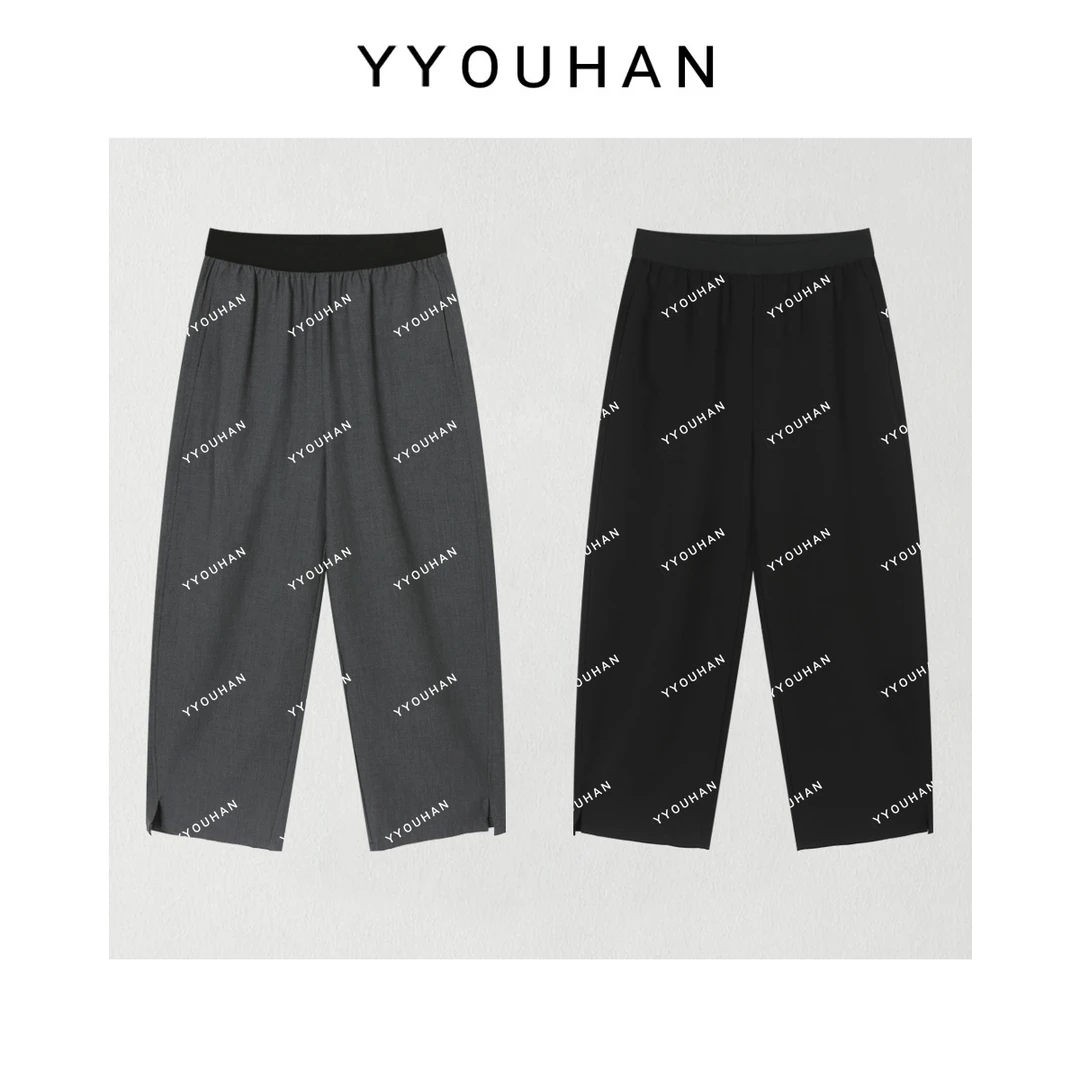 YYOUHAN 2025新款小众设计裤脚开叉拼接腰头百搭休闲裤 2507C3772