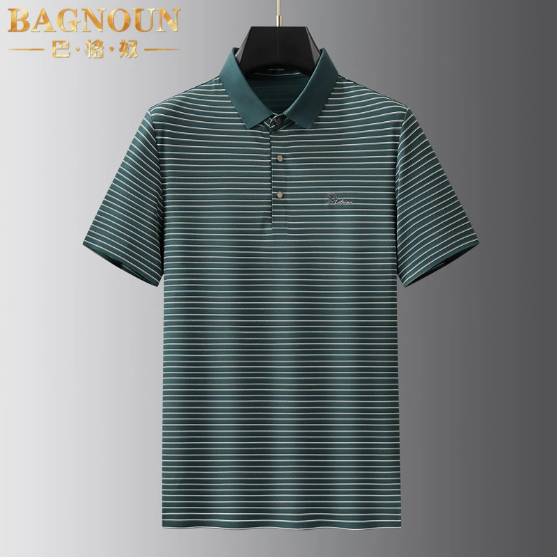 巴格奴Polo衫男士夏季新款时尚高端大码冰丝胖子l条纹速干短袖T恤