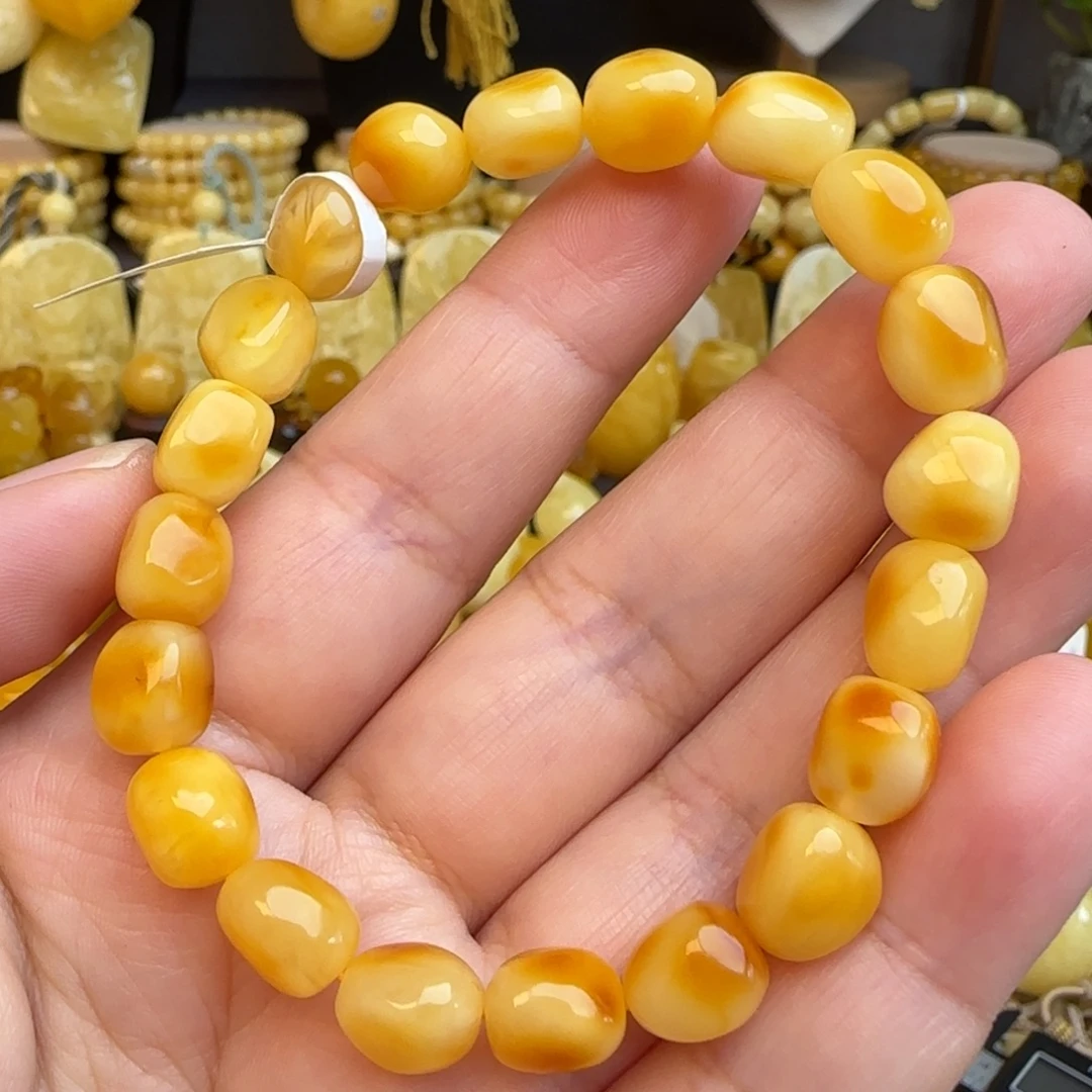 手串琥珀未镶嵌天然原皮俏色蜜蜡随形手串