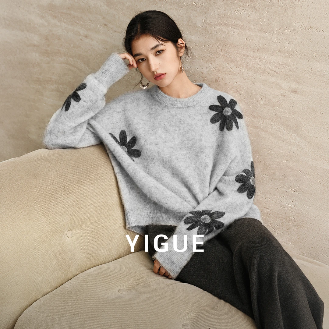 【小熊专属】亦谷花刺绣朵毛衣新款清冷感长袖宽松圆领上衣G6CAM010