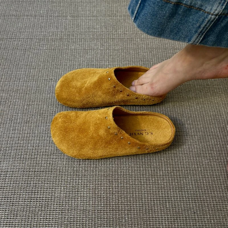 半拖鞋女款2025新款包头勃肯拖鞋增高圆头防滑平底洋气小众设计感