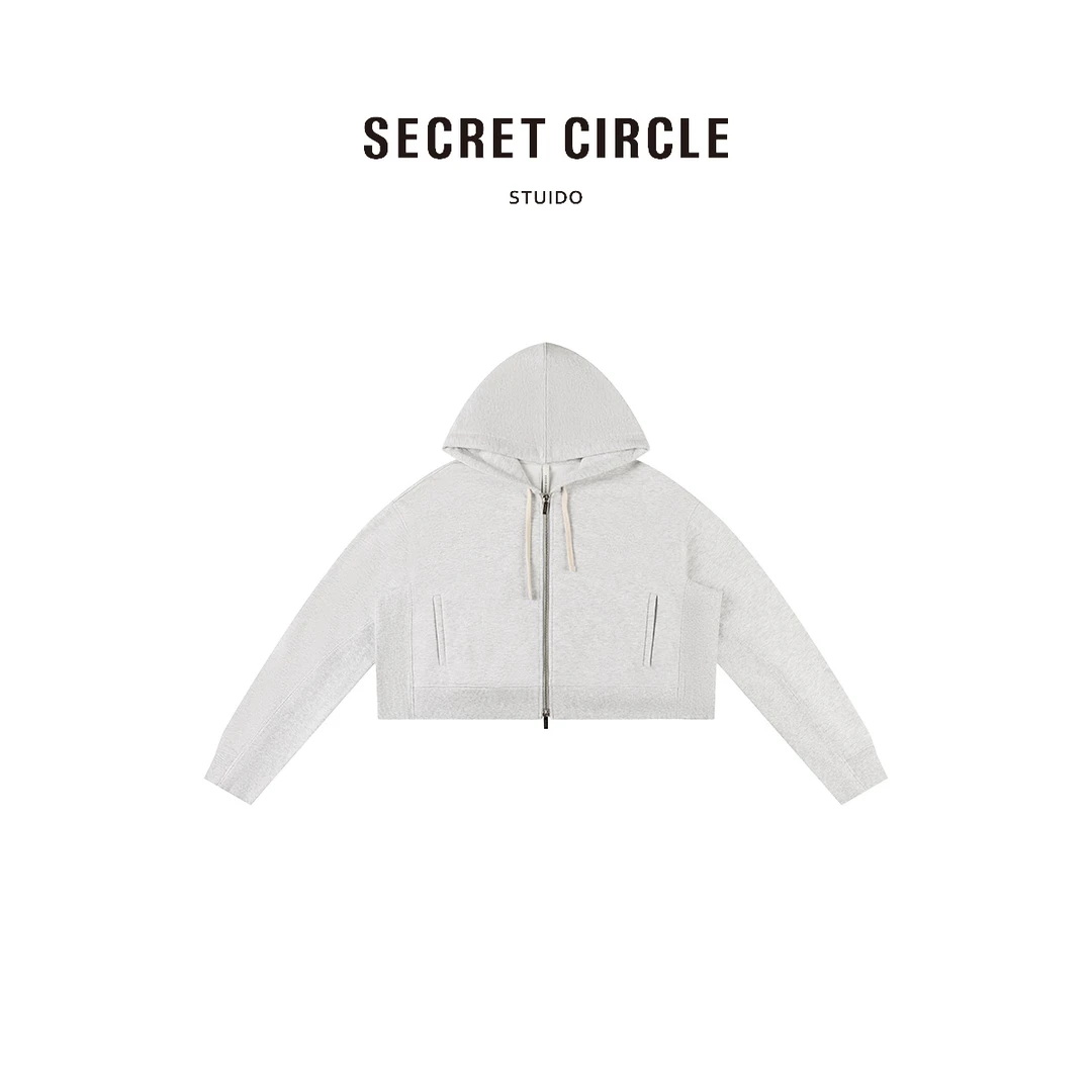 SECRET CIRCLE早秋连帽外套双头拉链罗纹拼接带帽绳29495