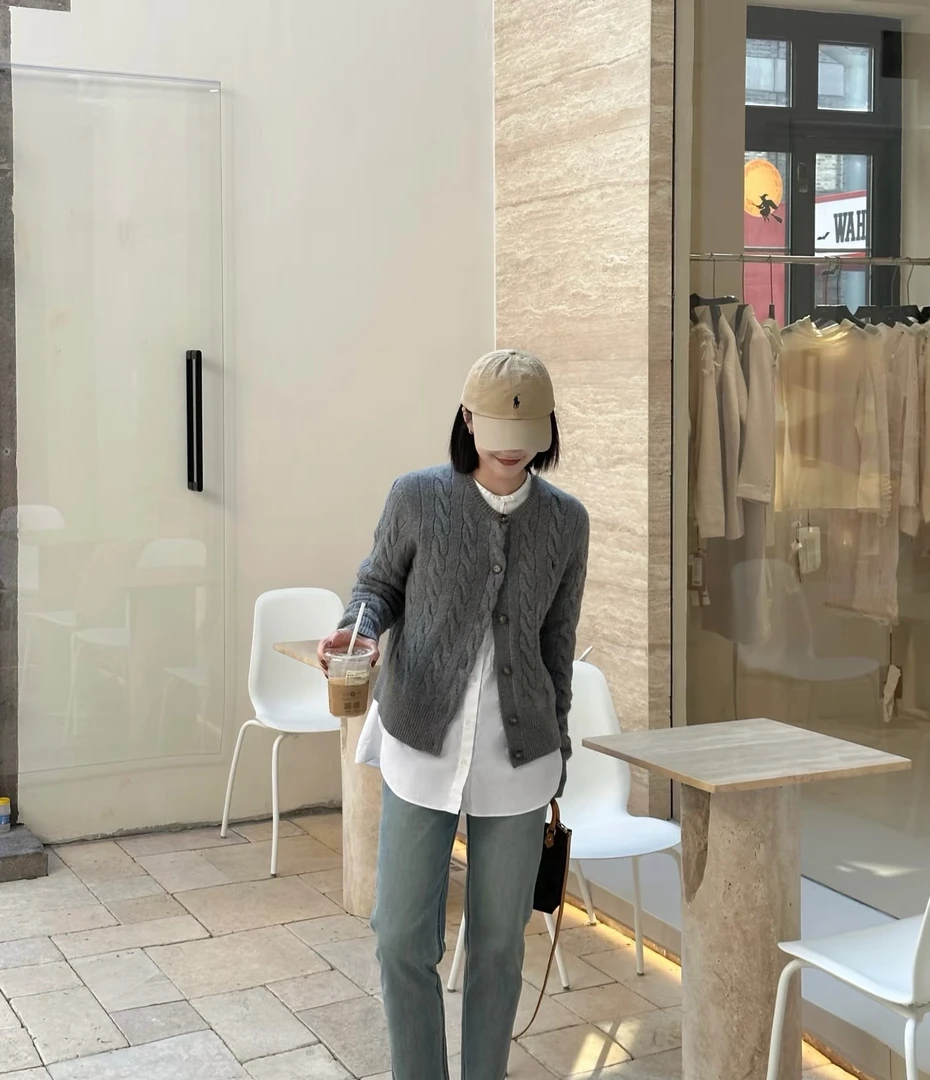 [奕奕] RL  老钱羊毛羊绒麻花开衫  90羊毛 10羊绒