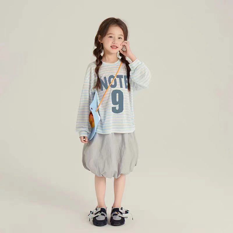 儿童条纹防晒衫夏季宽松运动上衣男女童薄款空调衫长袖T恤