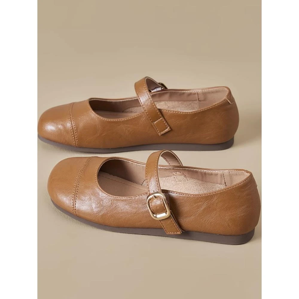 垃夏贝尓浅口玛丽珍鞋单鞋女法式舒适温柔皮带扣复古圆头夏季平底