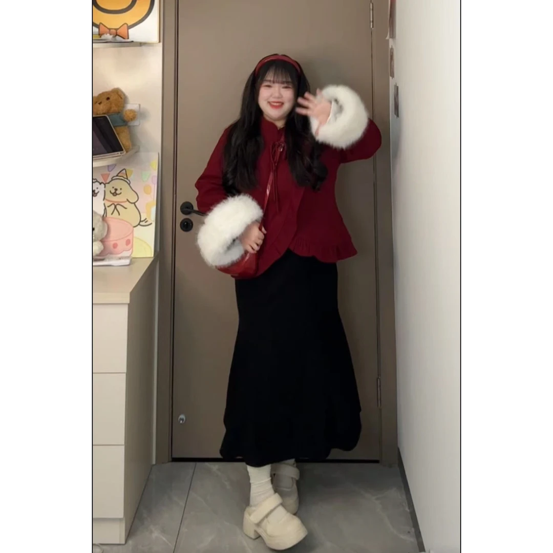 复古新中式国风红色外套女2024年冬季高级感盘扣设计8826