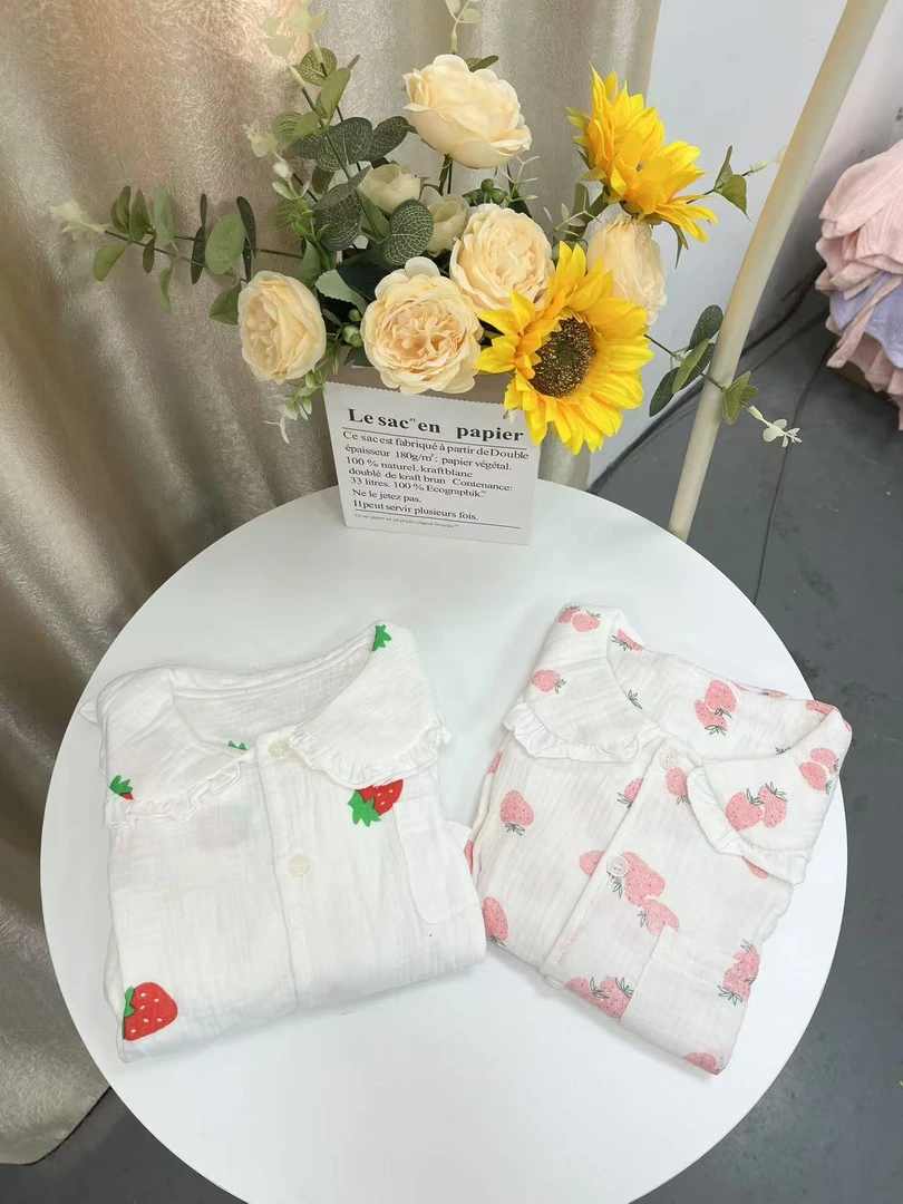 翻领纱布套装宝宝家居服