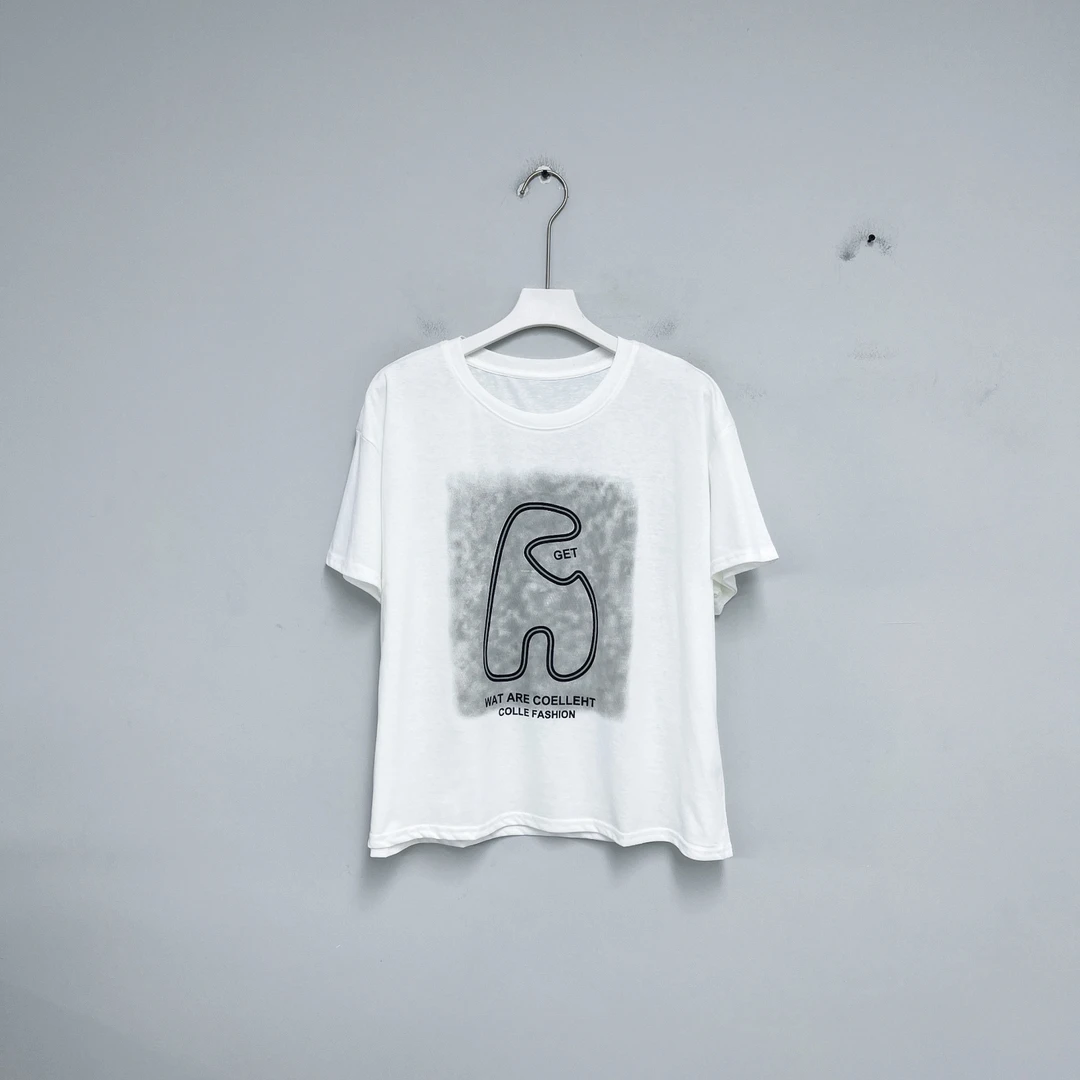 375雪花棉T恤休闲宽松印花圆领百搭夏季打底衫