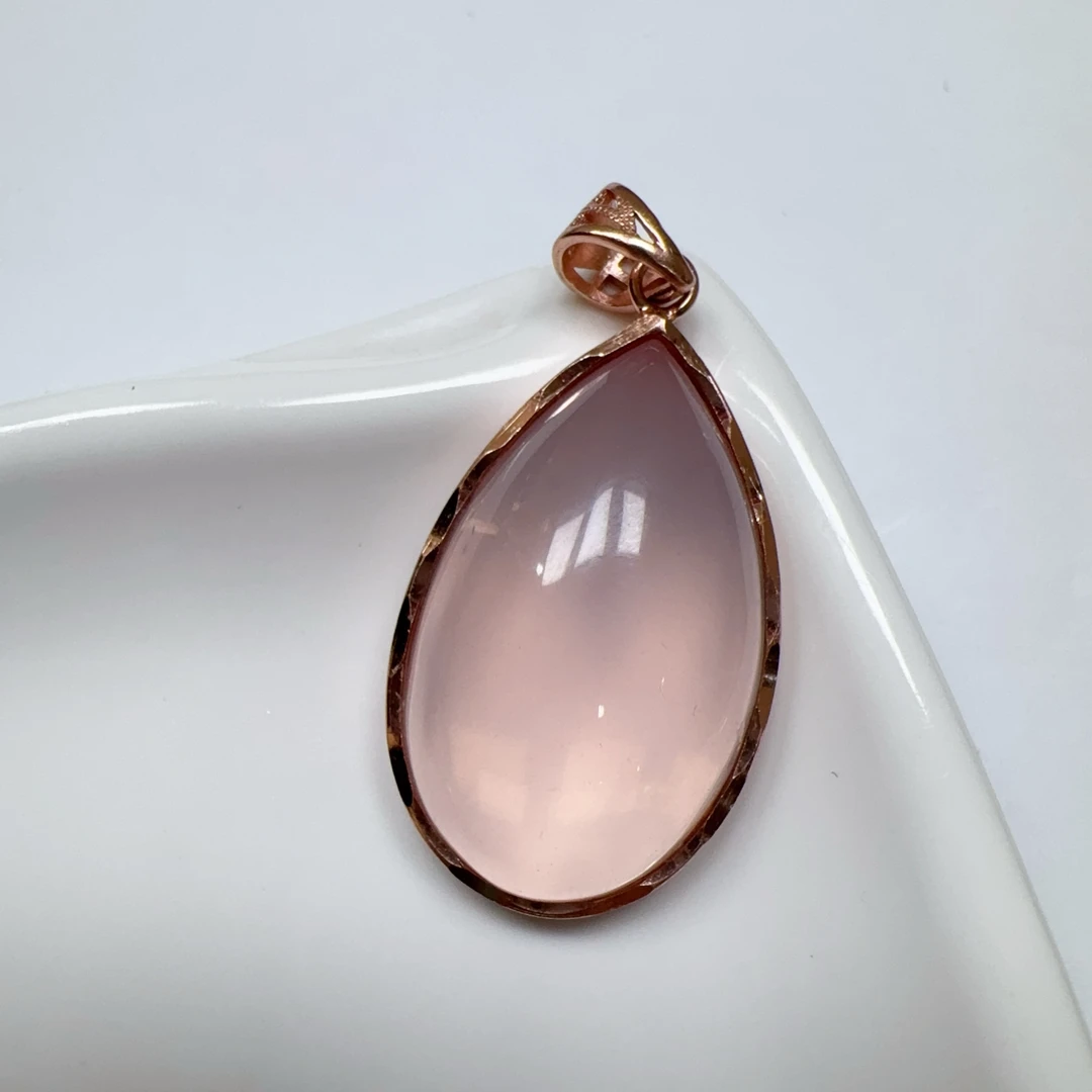 【伟伟鉴定】粉水晶 净体 银镶 水滴 吊坠32/20/9冰透挂坠气质