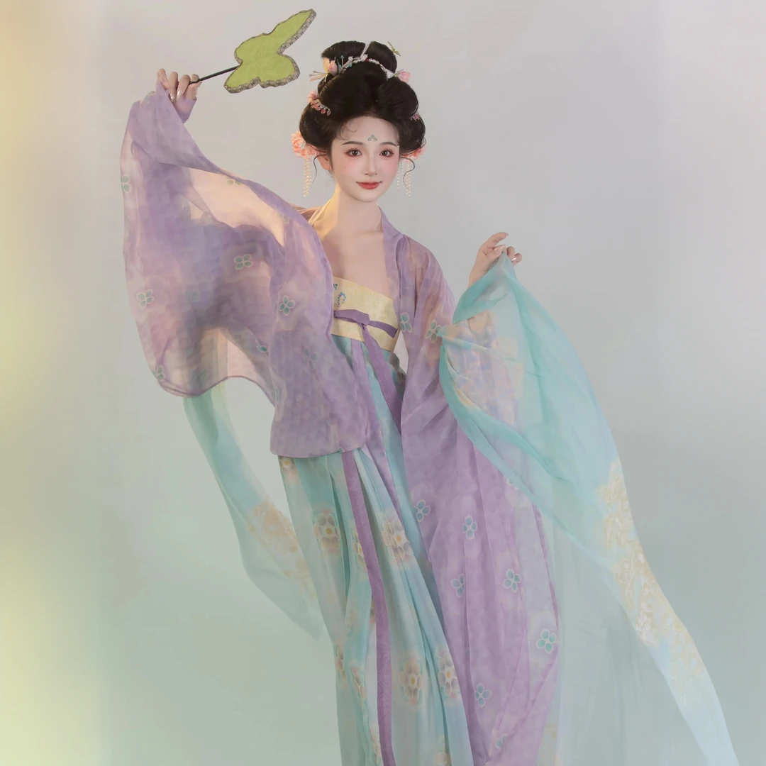 【紫薇】新品上新唐齐胸三裥裙古风唐制一春山大袖衫日常春夏女款