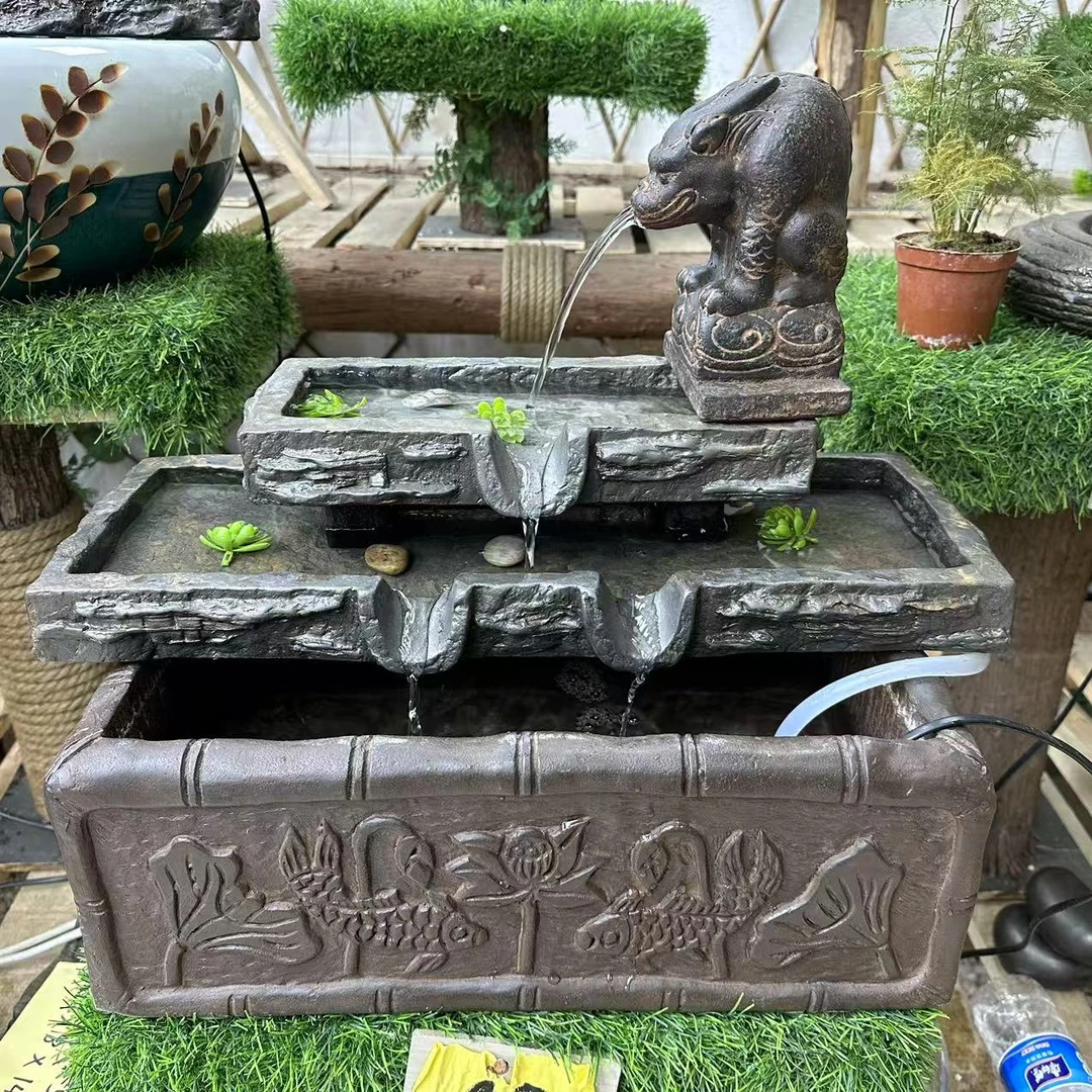 中国风禅意桌面庭院流水盆假山流水造型瀑布流水盆花盆