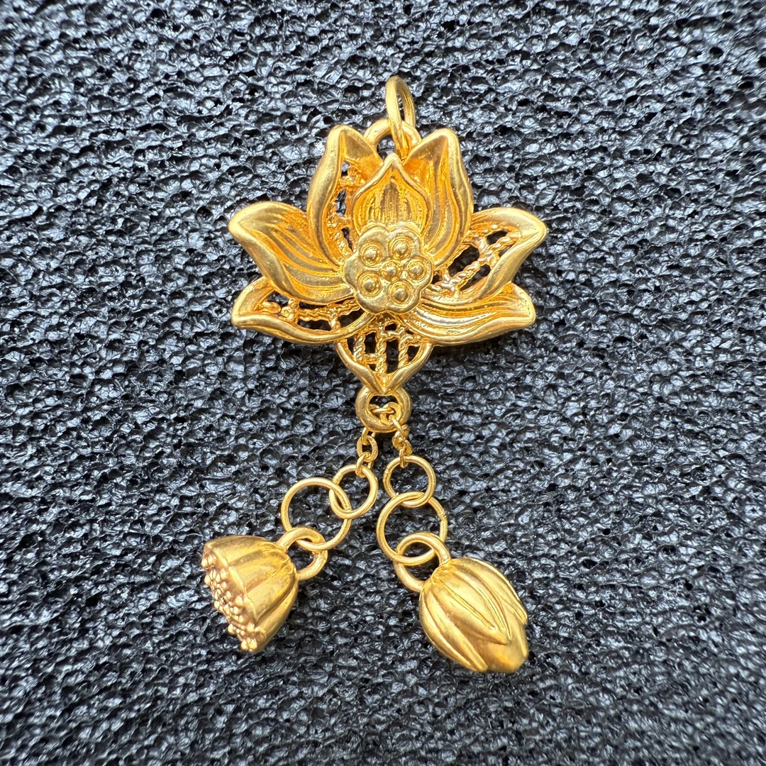 足金999莲蓬两世欢花黄金CC0159