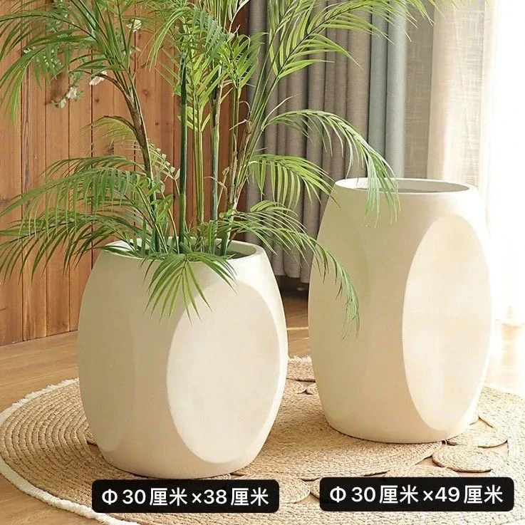 北欧家用网红镁泥盆景盆现代盆大号简约百合竹橡皮树室内落地客厅