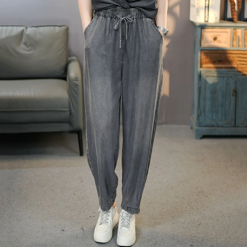 362黑天丝牛仔裤女#2025冰凉感莱赛尔天丝九分直筒裤