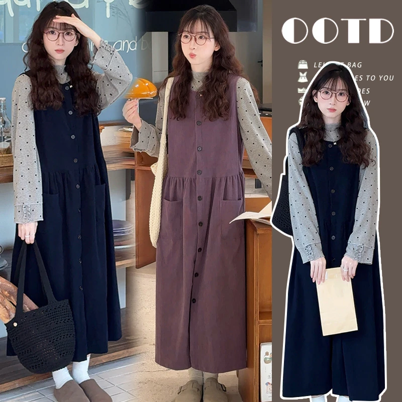 孕妇连衣裙秋冬新款套装加厚灯芯绒背心裙气质减龄休闲慵懒两件套