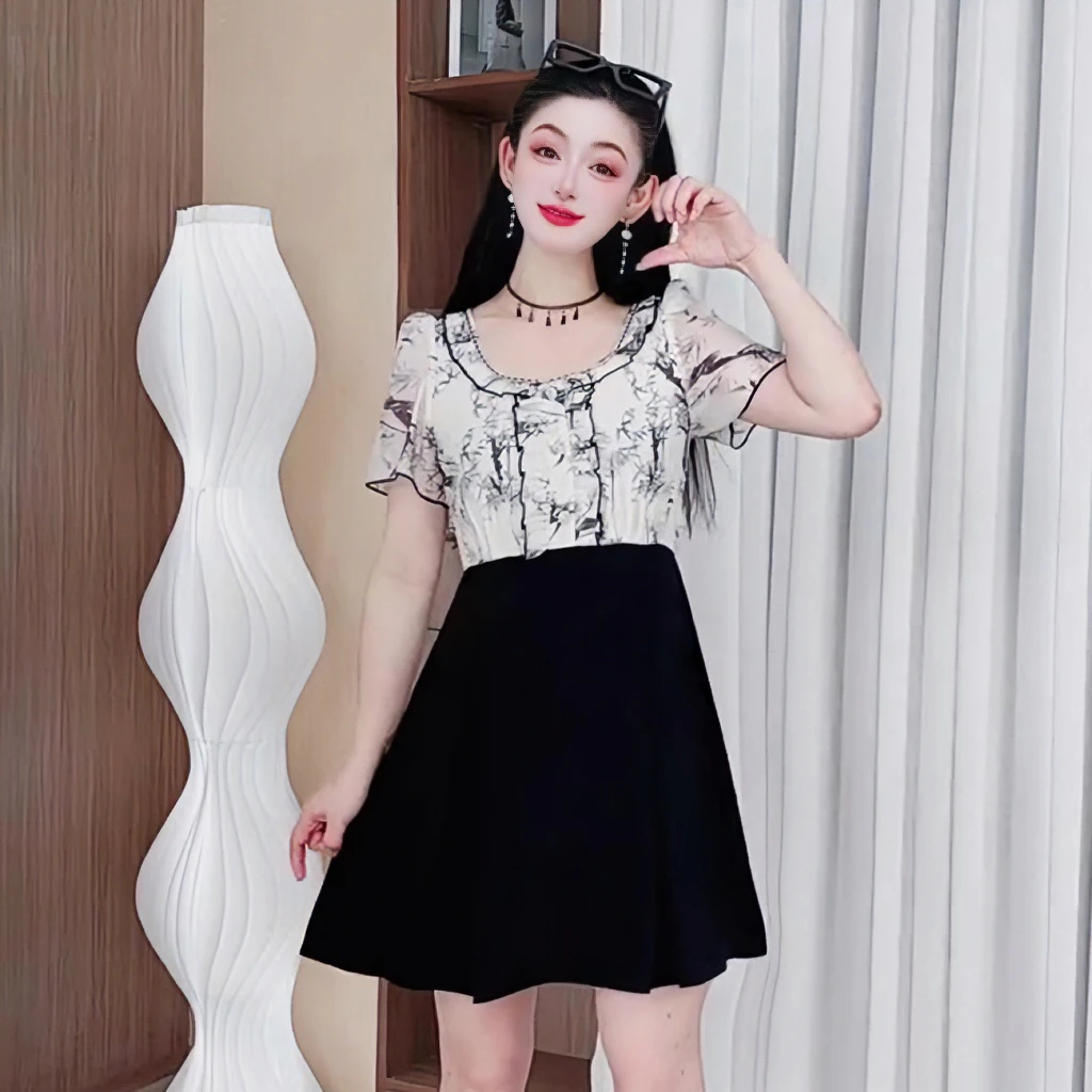 3617连衣裙夏季轻奢高级感新款木耳边假两件气质显瘦甜美法式裙子