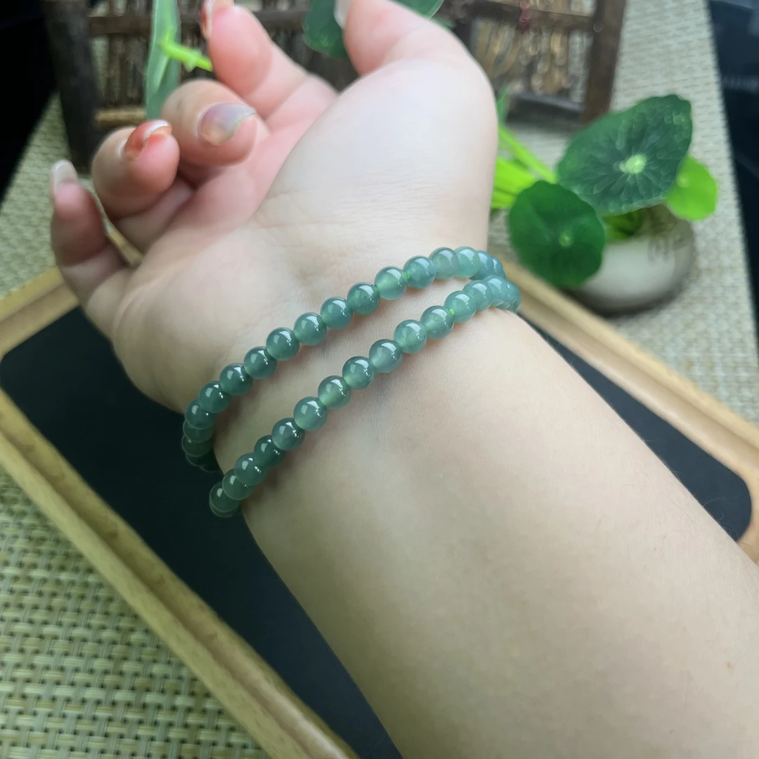 「小冰晴」天然A货翡翠素圈手串卡5.5mm