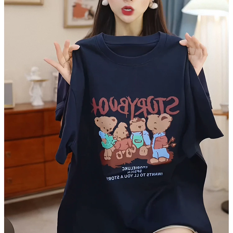 2025爆款超火洋气减龄卡通熊印花短袖t恤女夏季新款舒适透气上衣