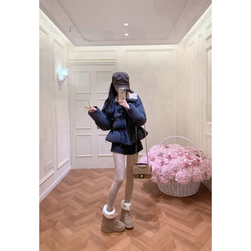 韩系松弛感气质百搭保暖加厚外套秋冬宽松休闲直筒显瘦短裤两件套