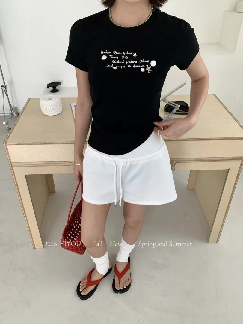 YIYOU@E1F0735 韩系贝壳字母印花百搭短袖T恤 7-3