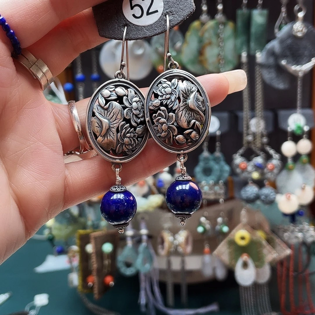 海***妈青金石未镶嵌耳饰饰品