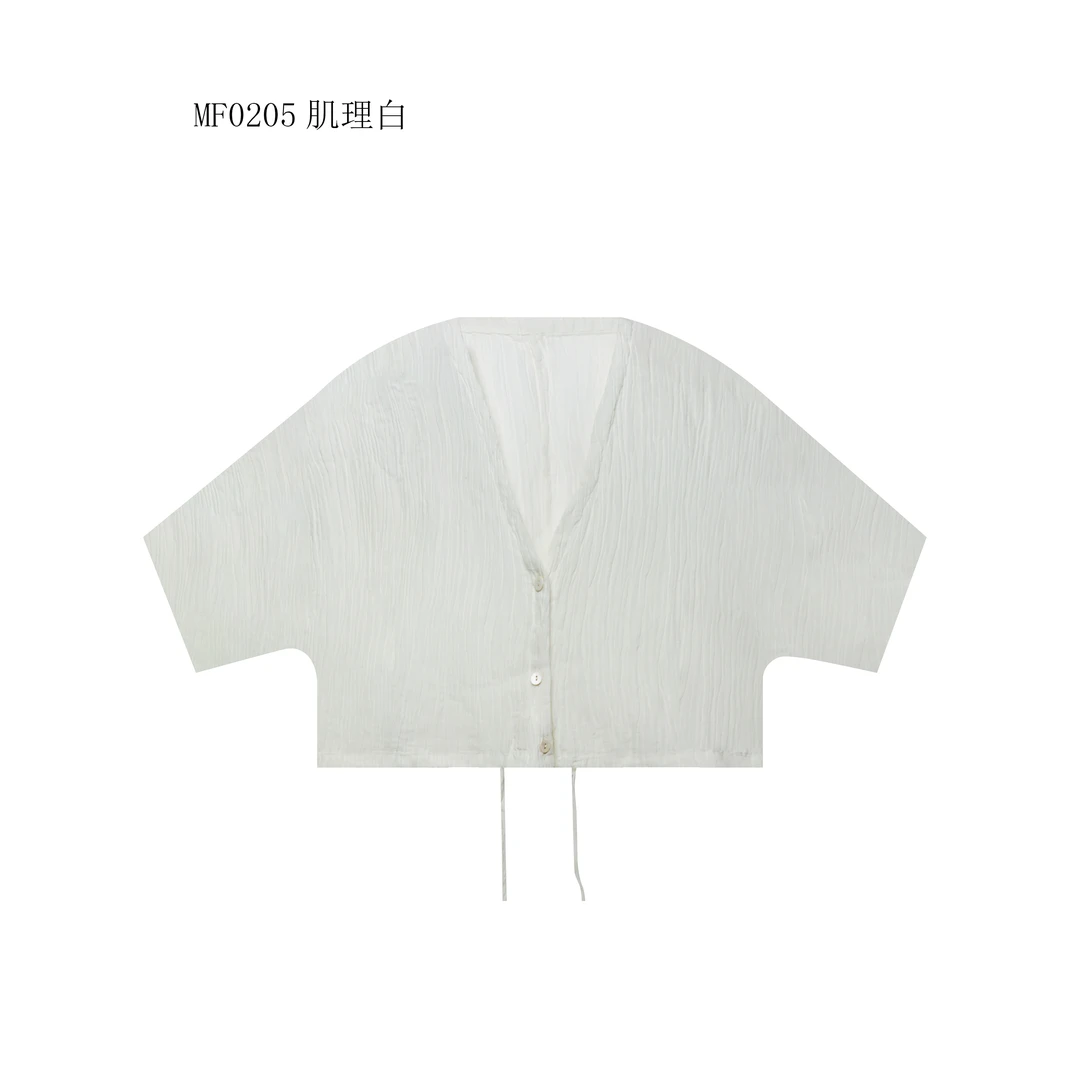 【麻訪家】MF0205肌理白复古文艺简约宽松百搭短款开衫上衣