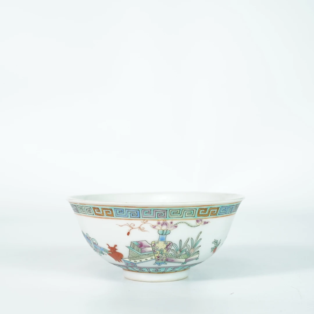 LABC250923022【十竹斋】晚清民国粉彩博古图赏碗订金单单拍无效