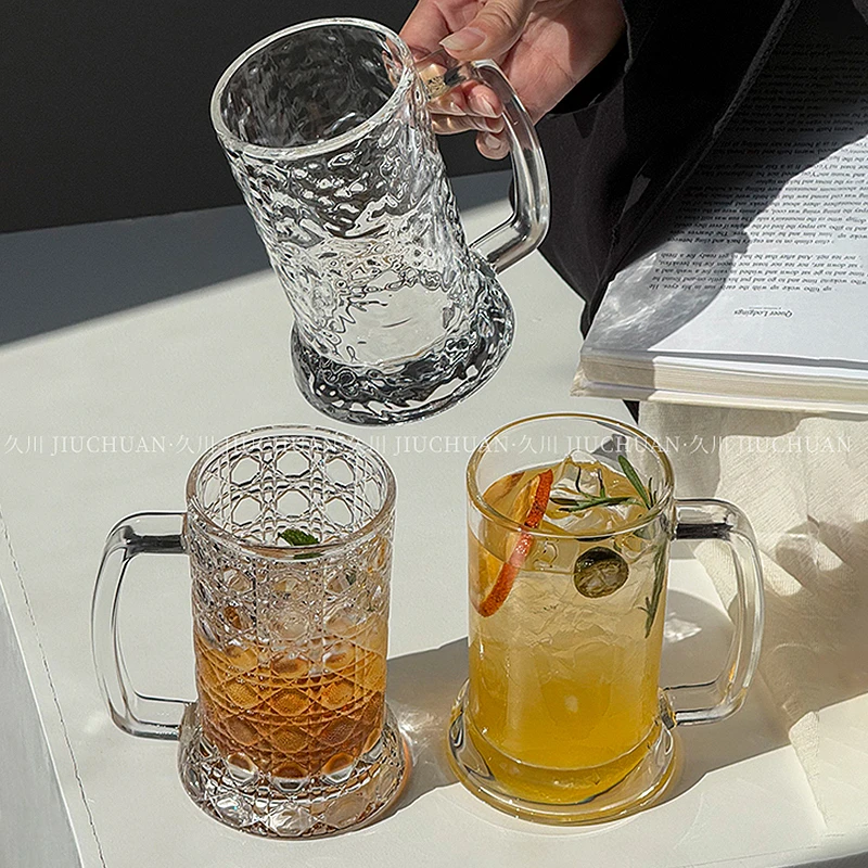 ins风创意带把玻璃杯精酿啤酒杯水果茶杯家用果汁杯咖啡杯扎啤杯