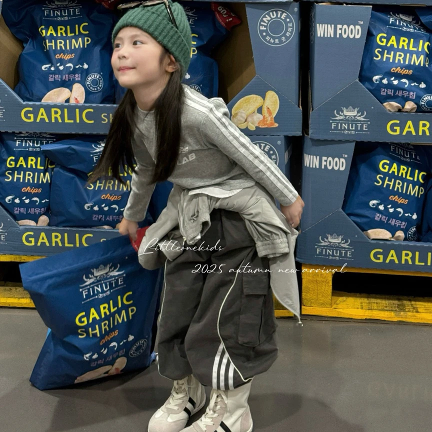 Little one正版韩灰色假两件打底➕灰色工装裤街舞范十足现货