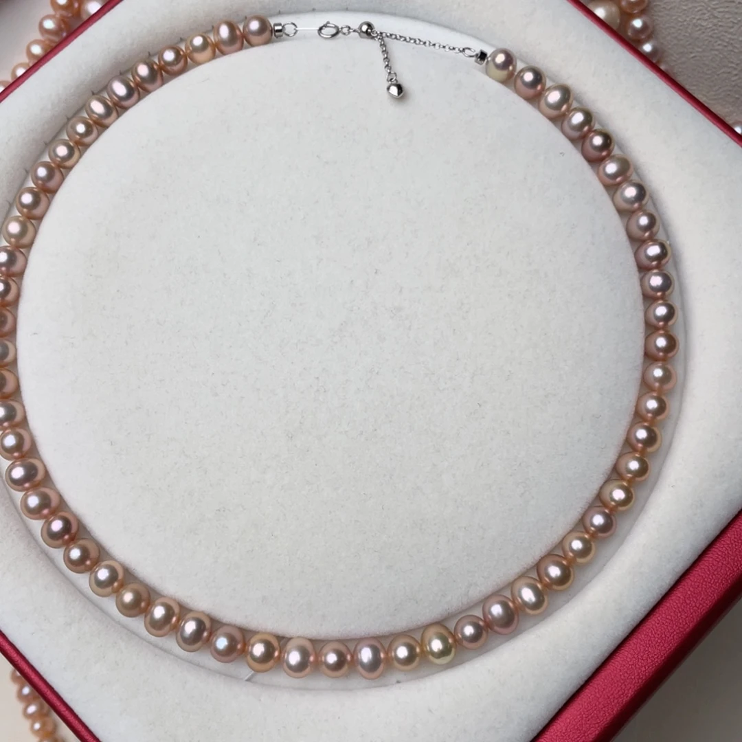 颈饰银S925镶嵌淡水珍珠7-8mm近圆无暇强光