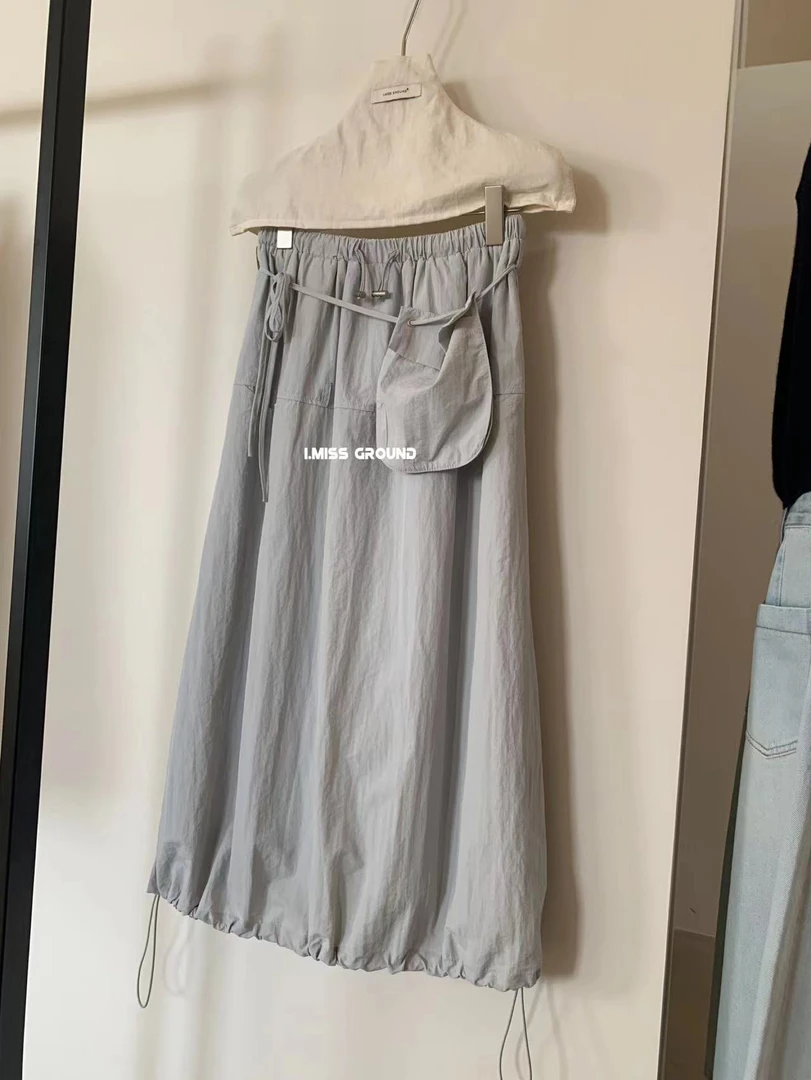 imiss@70618 韩系简约百搭抽绳A字工装半身裙（裙长84）