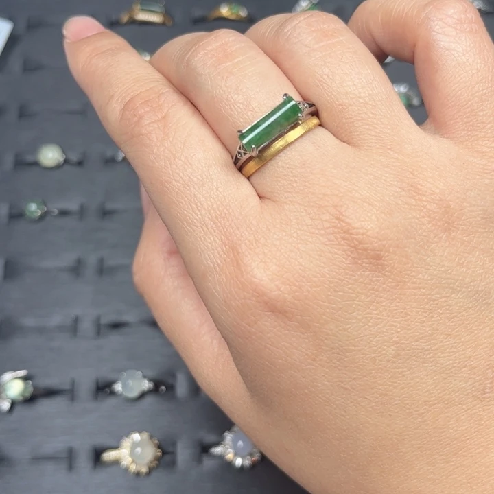 翡翠银S925镀金镶嵌戒指